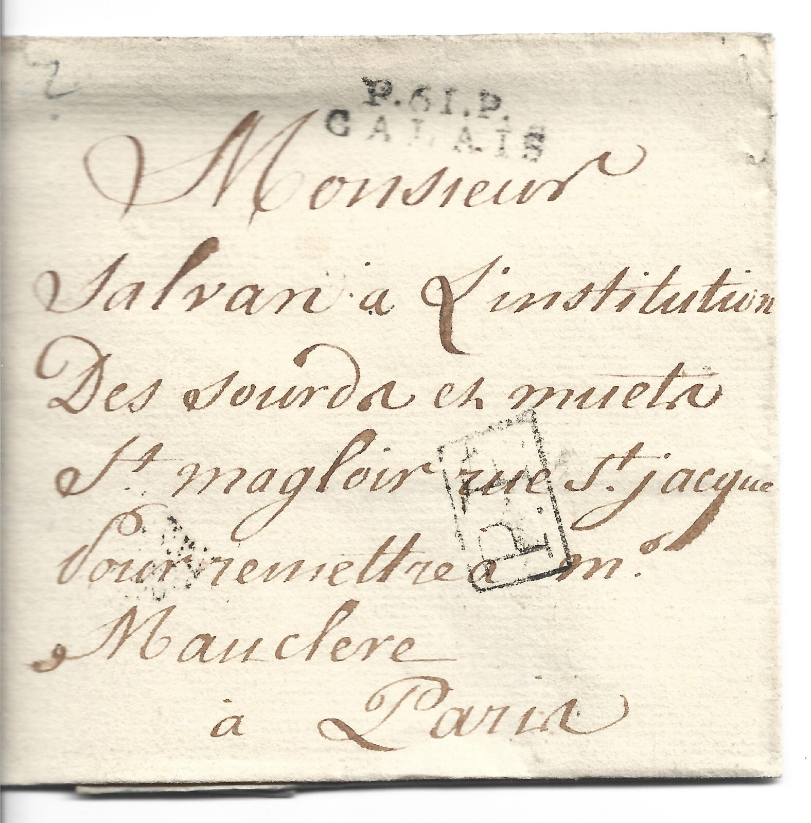 FRANCE CIRCA 1835 CALAIS TO PARIS PRE STAMP COVER 318(ZZ116)