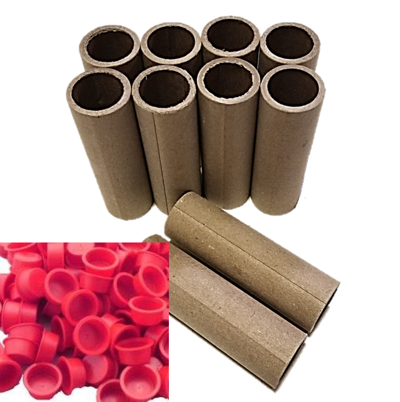 10 Fireworks Kraft Tubes Firecracker 1" x 4" x 1/8" Convoluted w/20 Plastic Caps