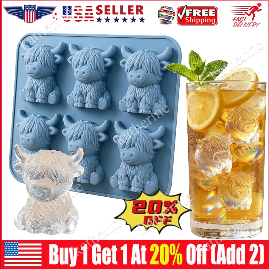 Mini Highland Cow Ice Cube Mold,Cute 3D Highland Cow Silicone Ice Cube Tray KU