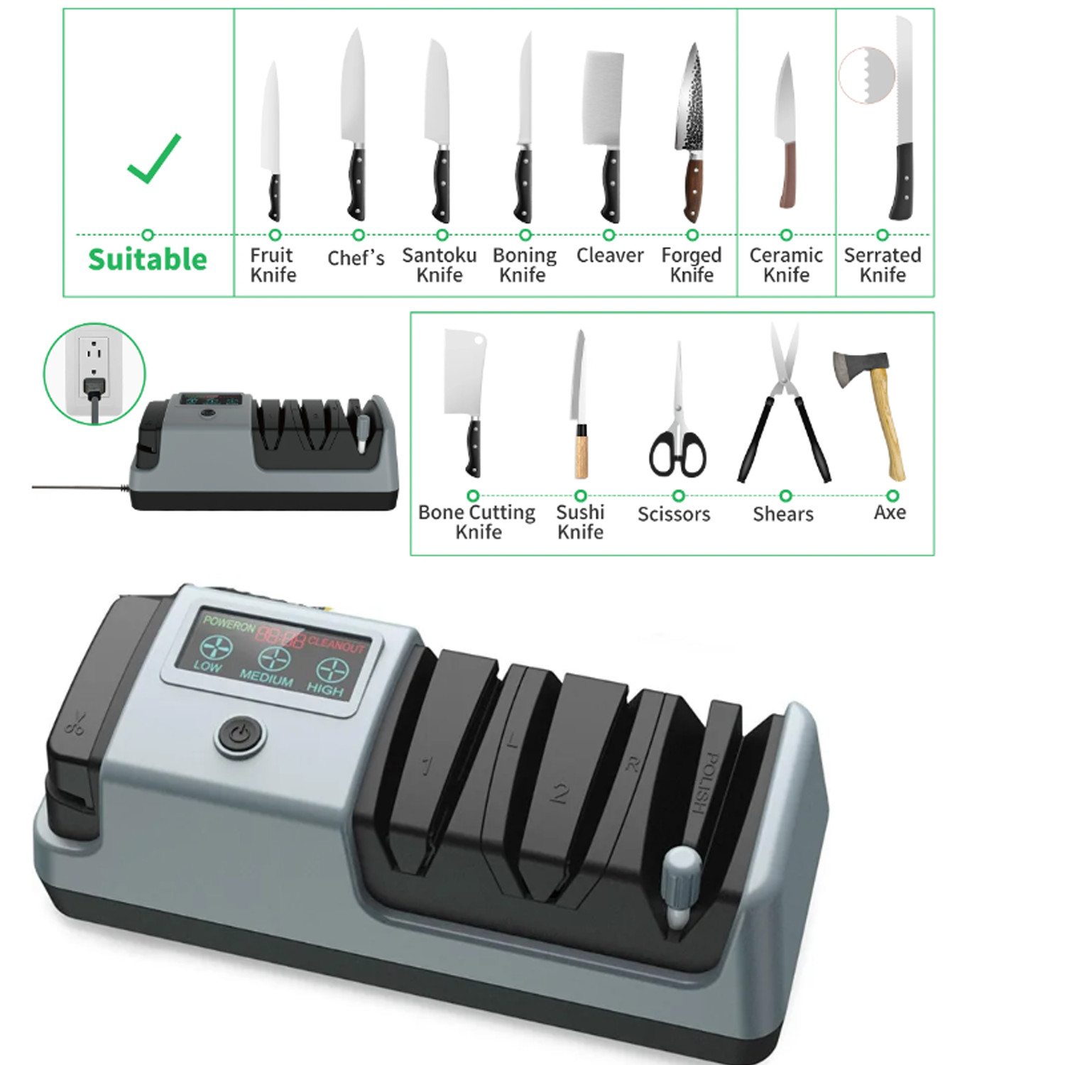 5 in 1 Electric Knife Sharpener-3 Rotational Speed Adjustable Knife Sharpener US