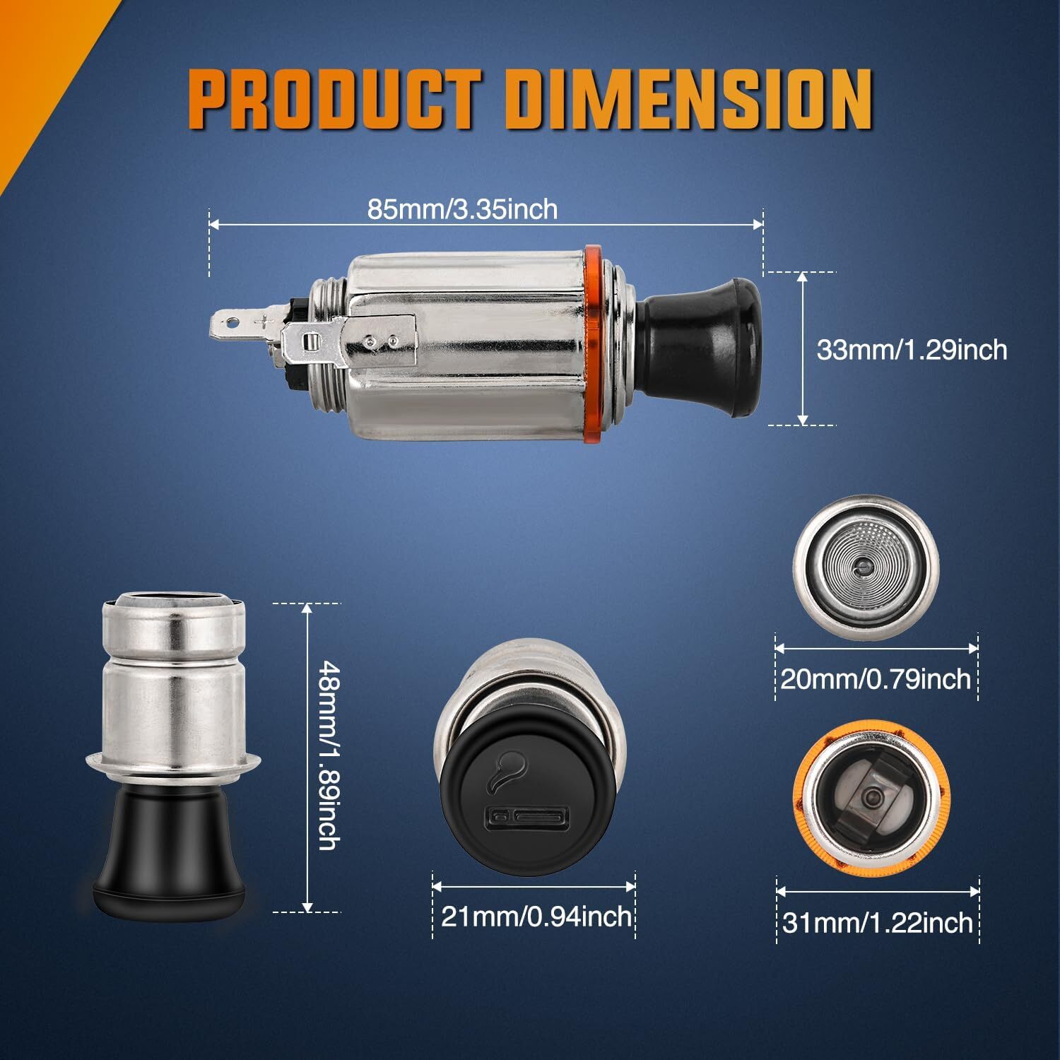 Nilight 12V Cigarette Lighter Car Replacement Socket with Terminals Wires