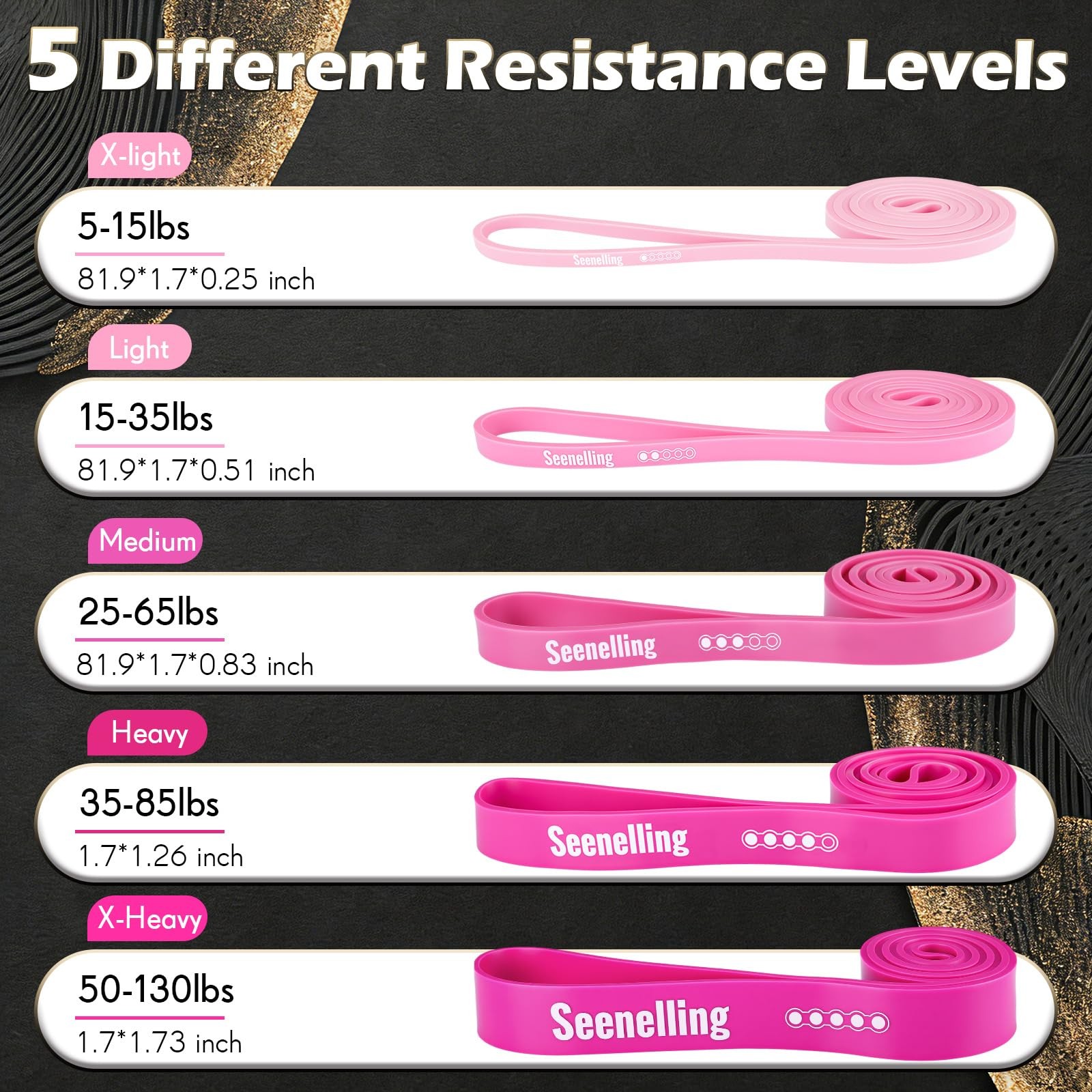 Resistance Bands for Exercise Working Out, 5-Level Pull-Up Assistance Full-Bo...