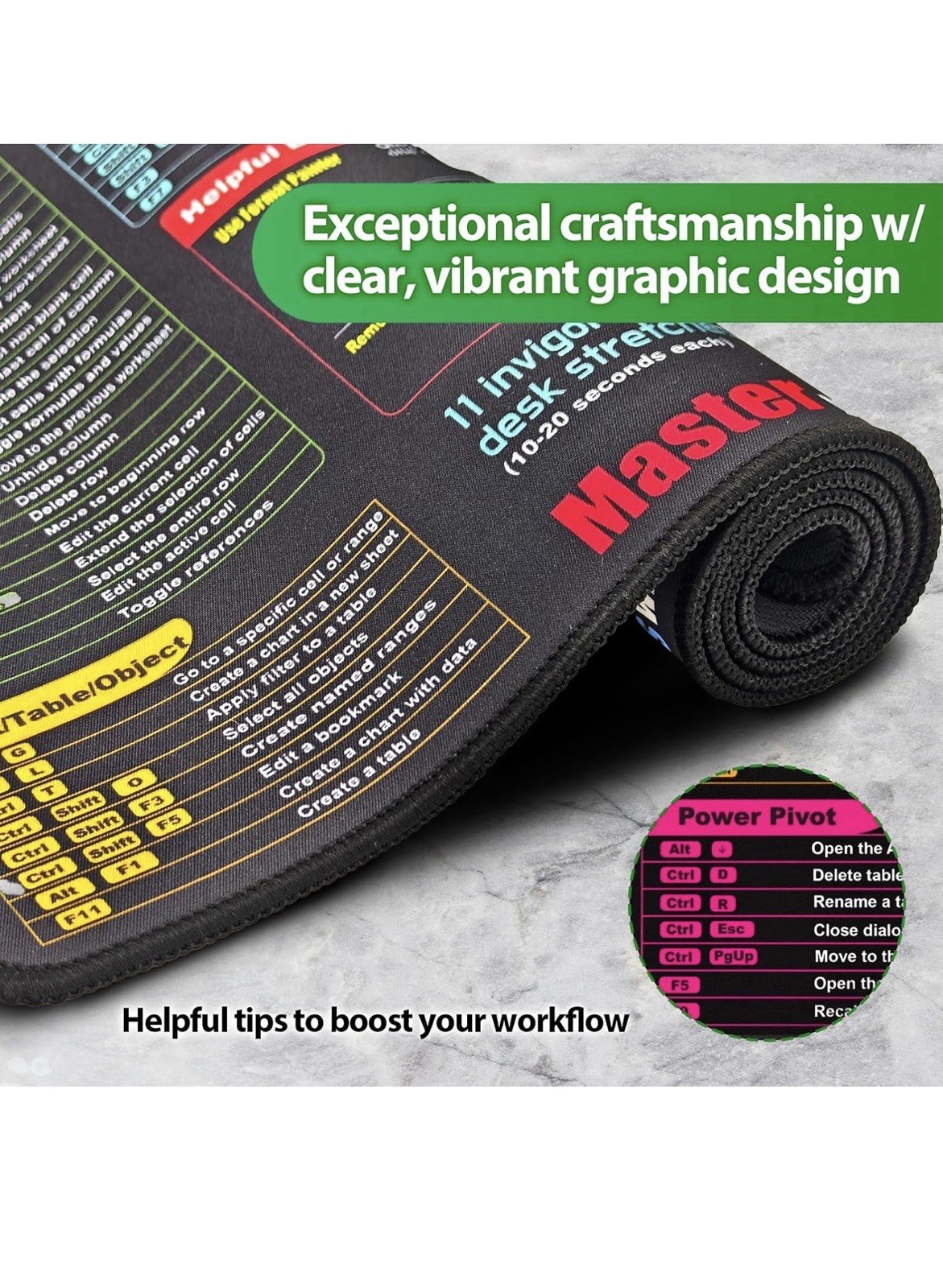 Excel Cheat Sheet Desk Pad, Updated Shortcuts Mouse Pad (31.5"X11.8") | Keyboard