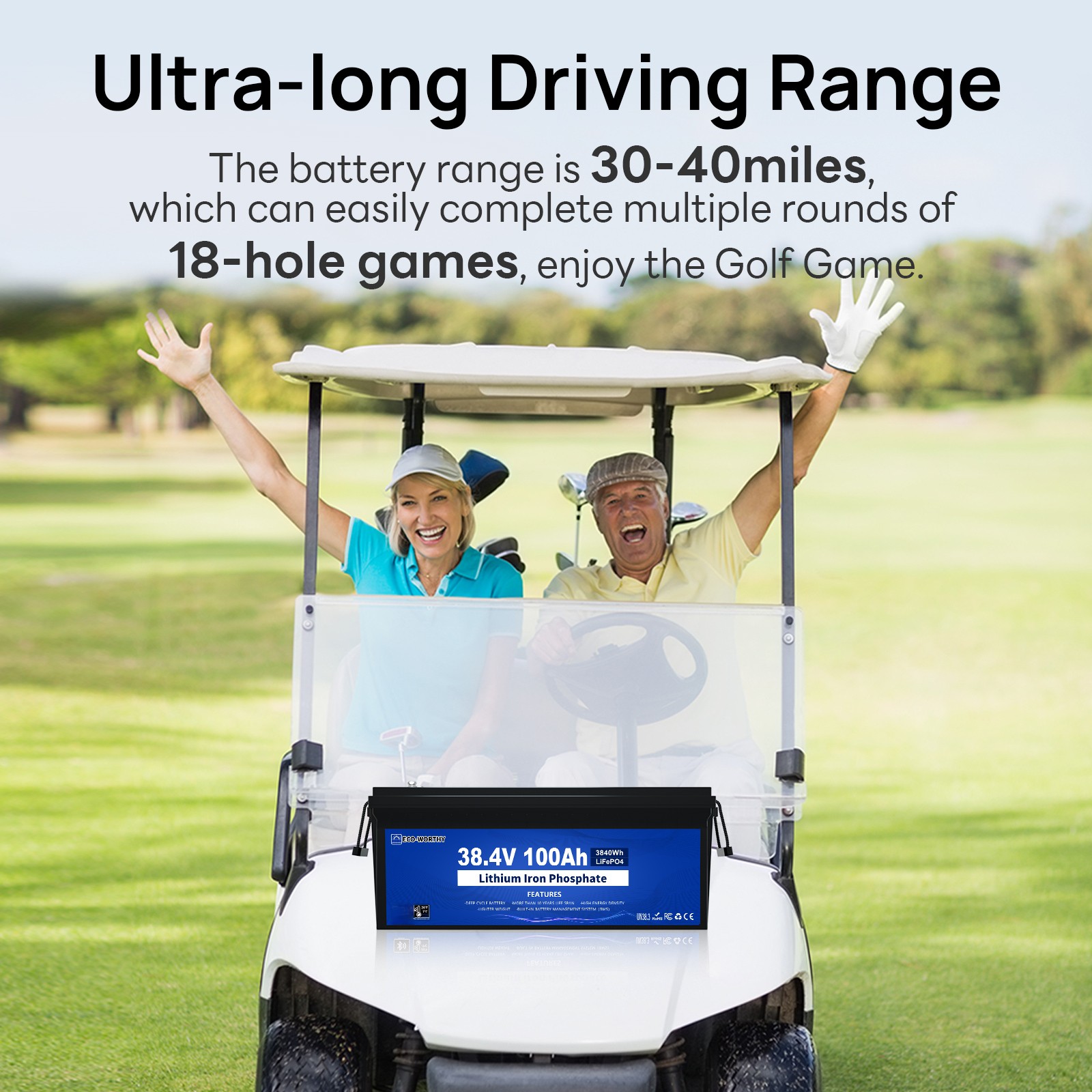 ECO-WORTHY 36V 100Ah Lithium Battery + 36V 25A Charger Bluetooth Trolling Motor