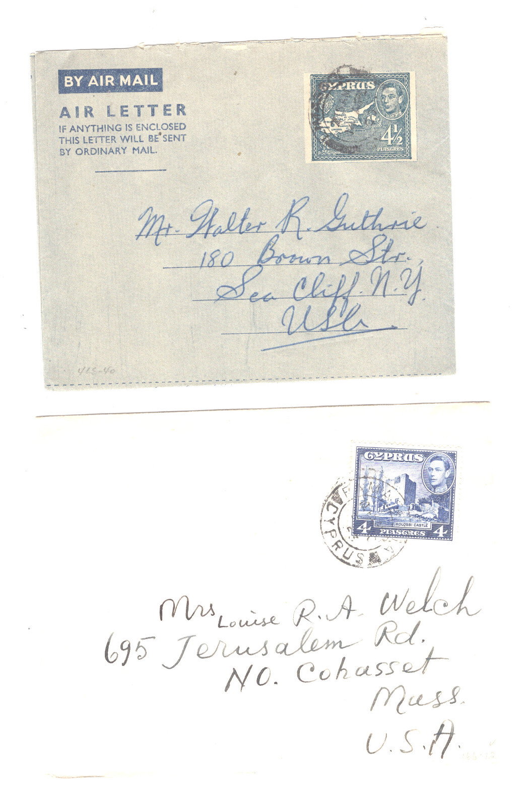 Cyprus   cover   and  air  letter  sheet  used