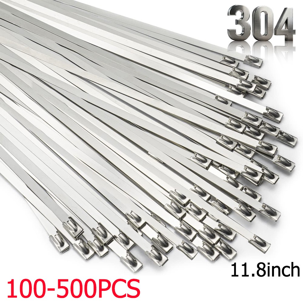 304 Stainless Steel Metal Zip Ties Heavy Duty Self Locking Cable Ties 198-400lbs