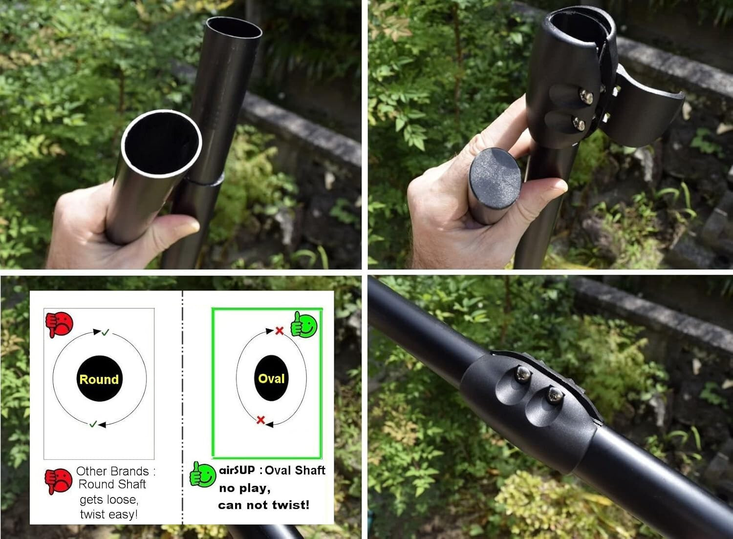 Tough 3 Piece Compact Paddle for Inflatable SUP Light 33oz with NO TWIST - Oval