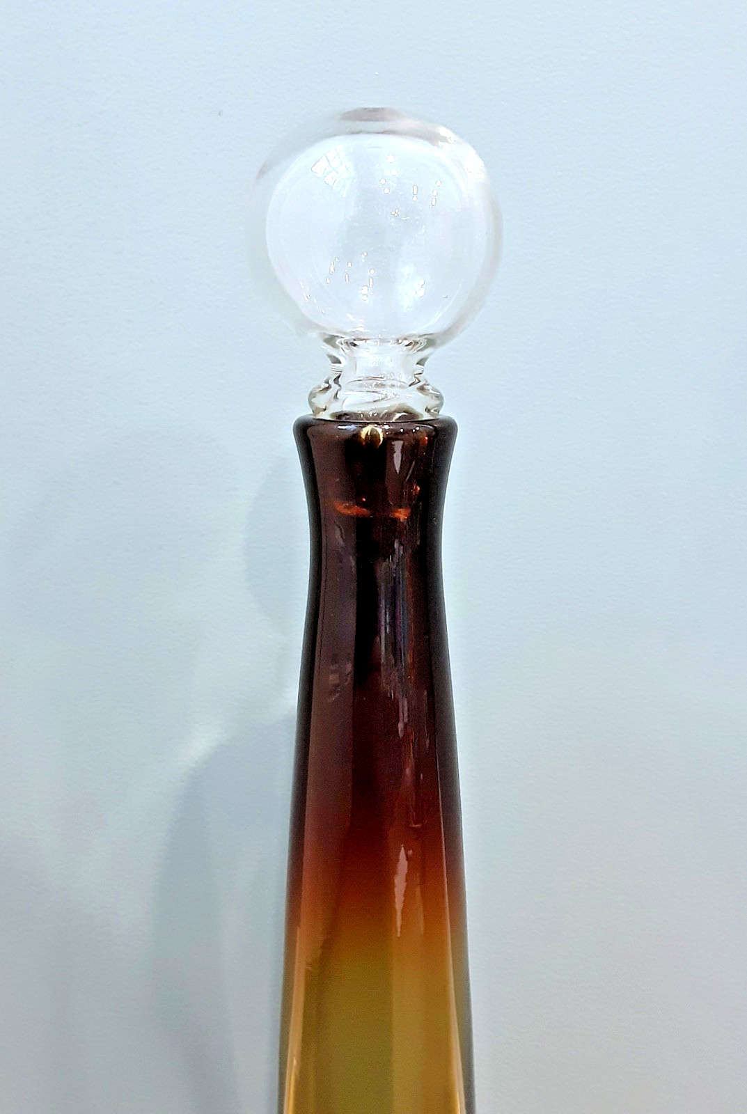 INDIANA GREENWICH Art Glass "KINGSTON" Burnt Honey BIG 20" Decanter Bottle MCM