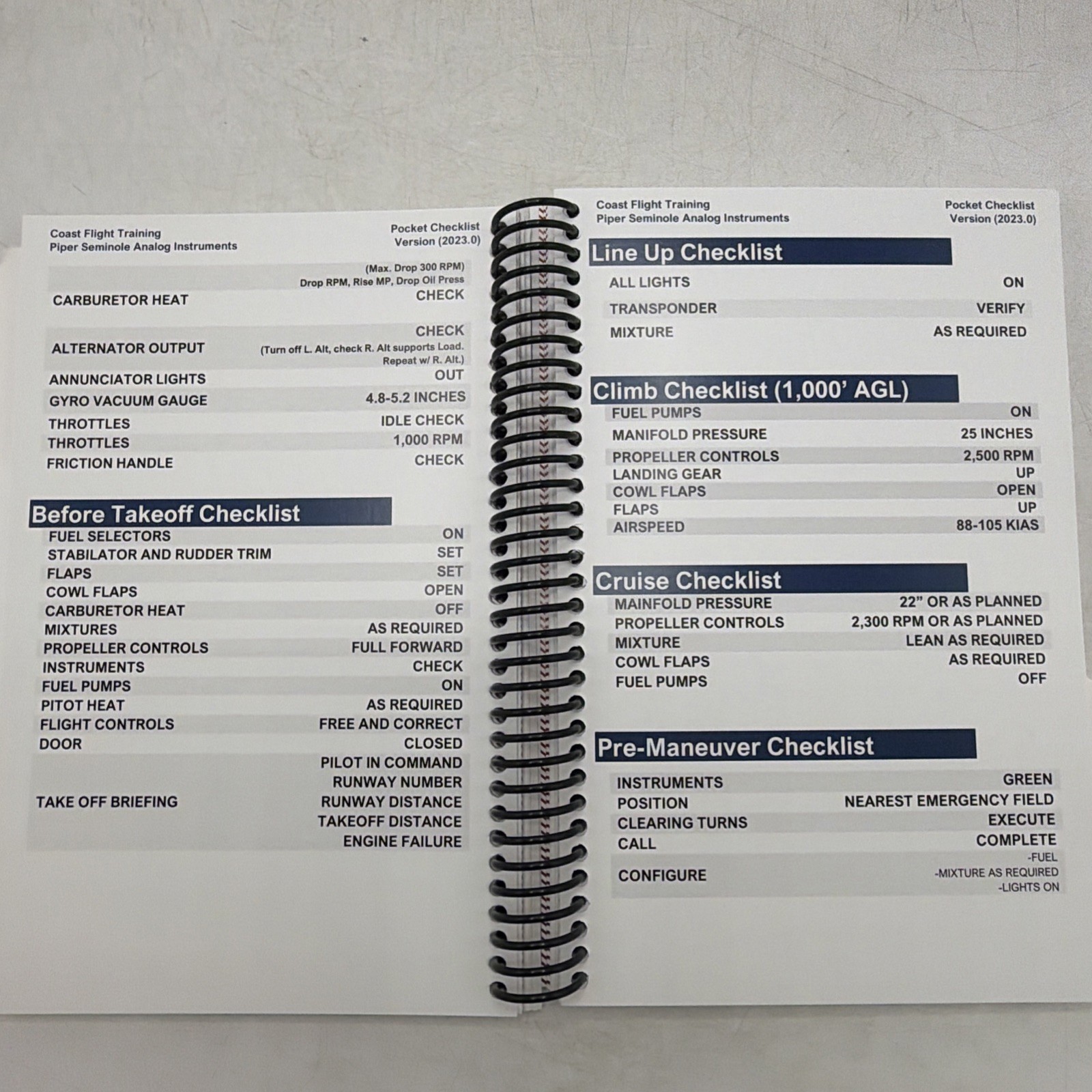 Piper Seminole PA-44-180 Pocket Checklist (Spiral)