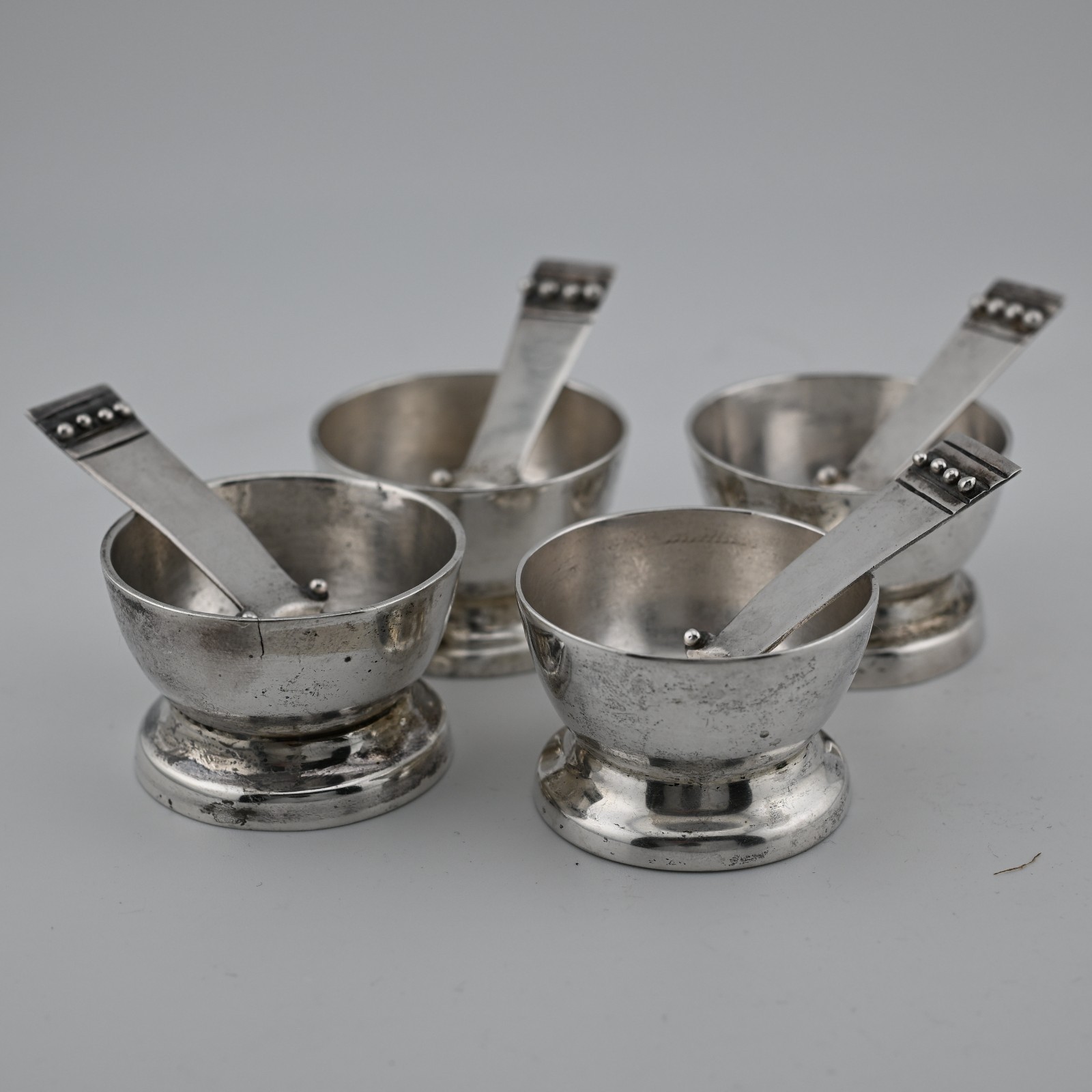 RARE 4 Mexican Sterling Silver William Spratling Salt Cellars / Dishes & Spoons