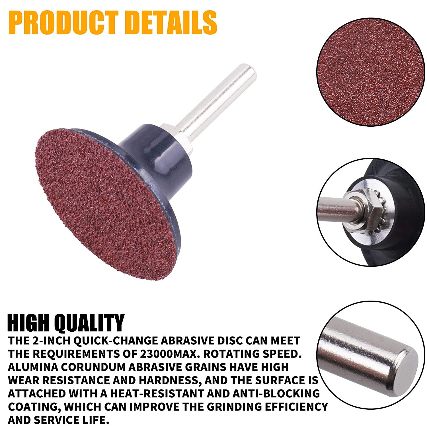 51PCS 2 inch Roll Lock Twist Sanding Discs 36 60 80 120 240 Grit W/ 1/4" Holder