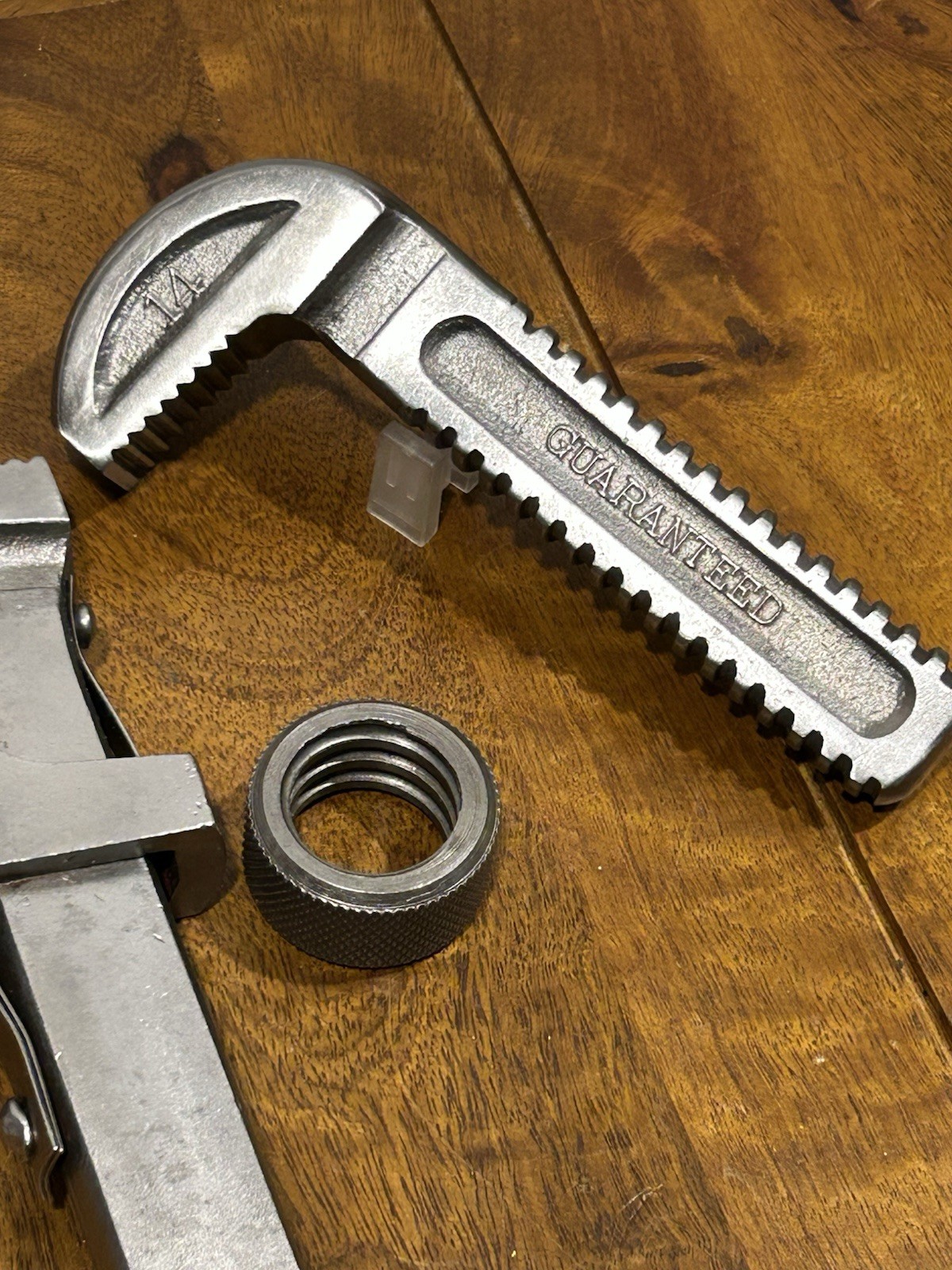 Vintage J.P. Danielson 14” Wood Handle Pipe Wrench Adjustable Monkey Wrench USA