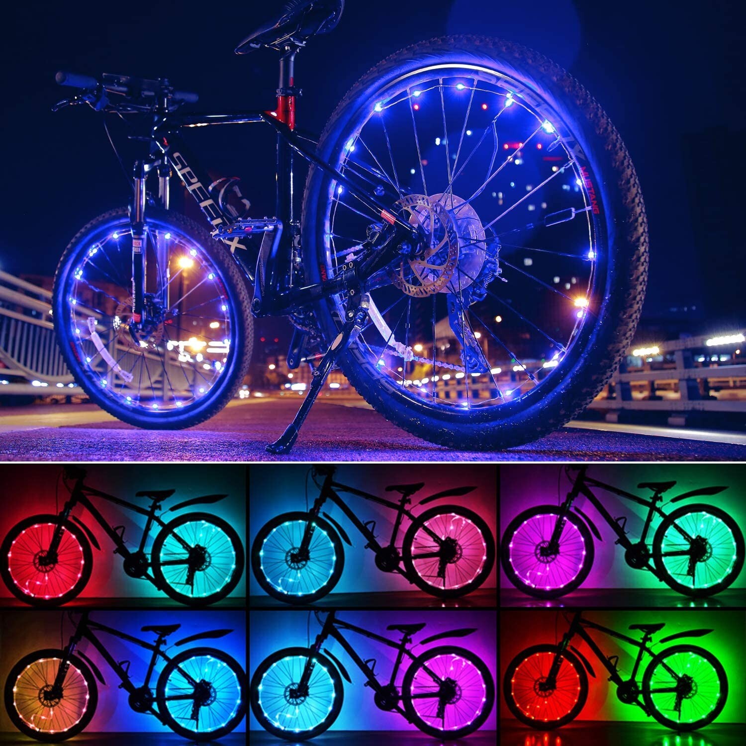 NEW Bicycle Bike Wheel Lights 7 COLORS in 1 LED String Fits any Spoke Rim Tires