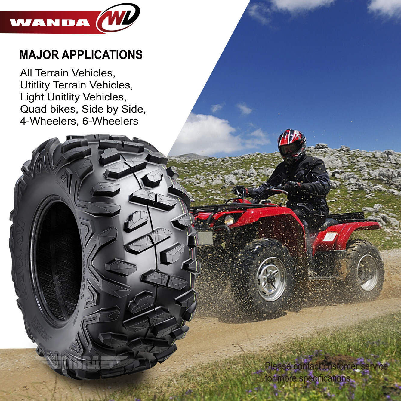 Set 4 WANDA 25x8-12 ATV Tires 25" 25x8x12 25x10-12 25x10x12 6ply BIG HORN Style