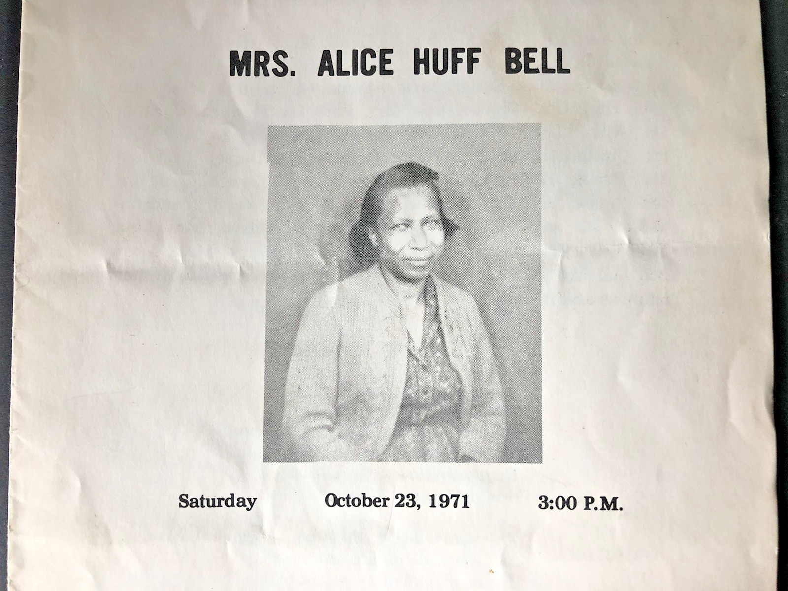 Athens GA OBSEQUIES African American Woman Alice Huff Bell FUNERAL PROGRAM 1971