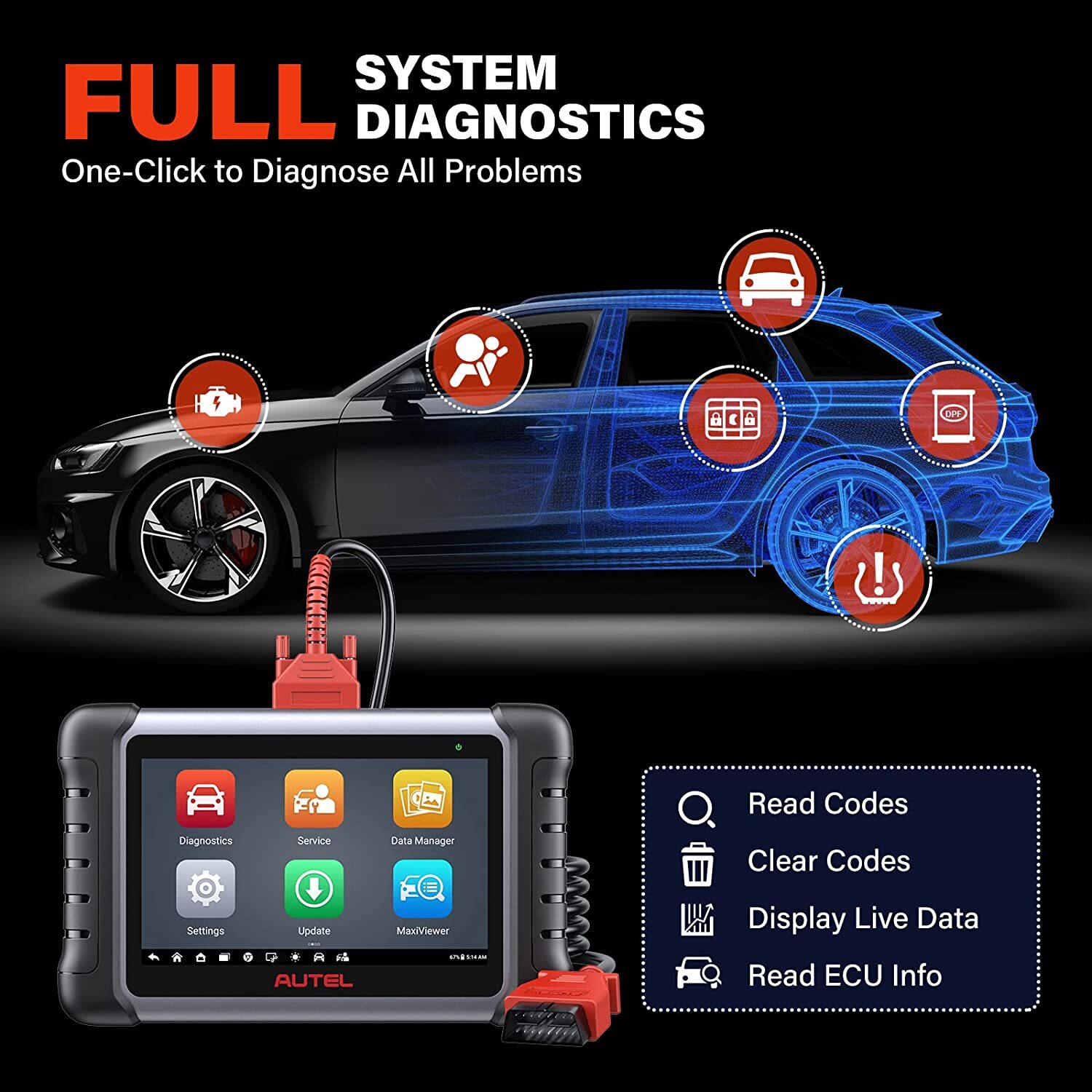 2023 Autel MaxiCOM MK808S Bidirectional Car Diagnostic Scanner Tool Key Coding