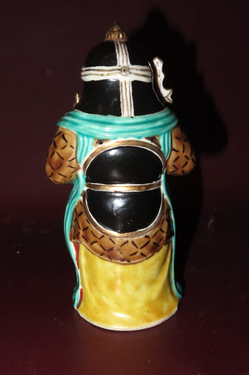 Vintage 6" Tall Hand Painted Japanese Porcelain Buddha Guard Figure w/ Staff