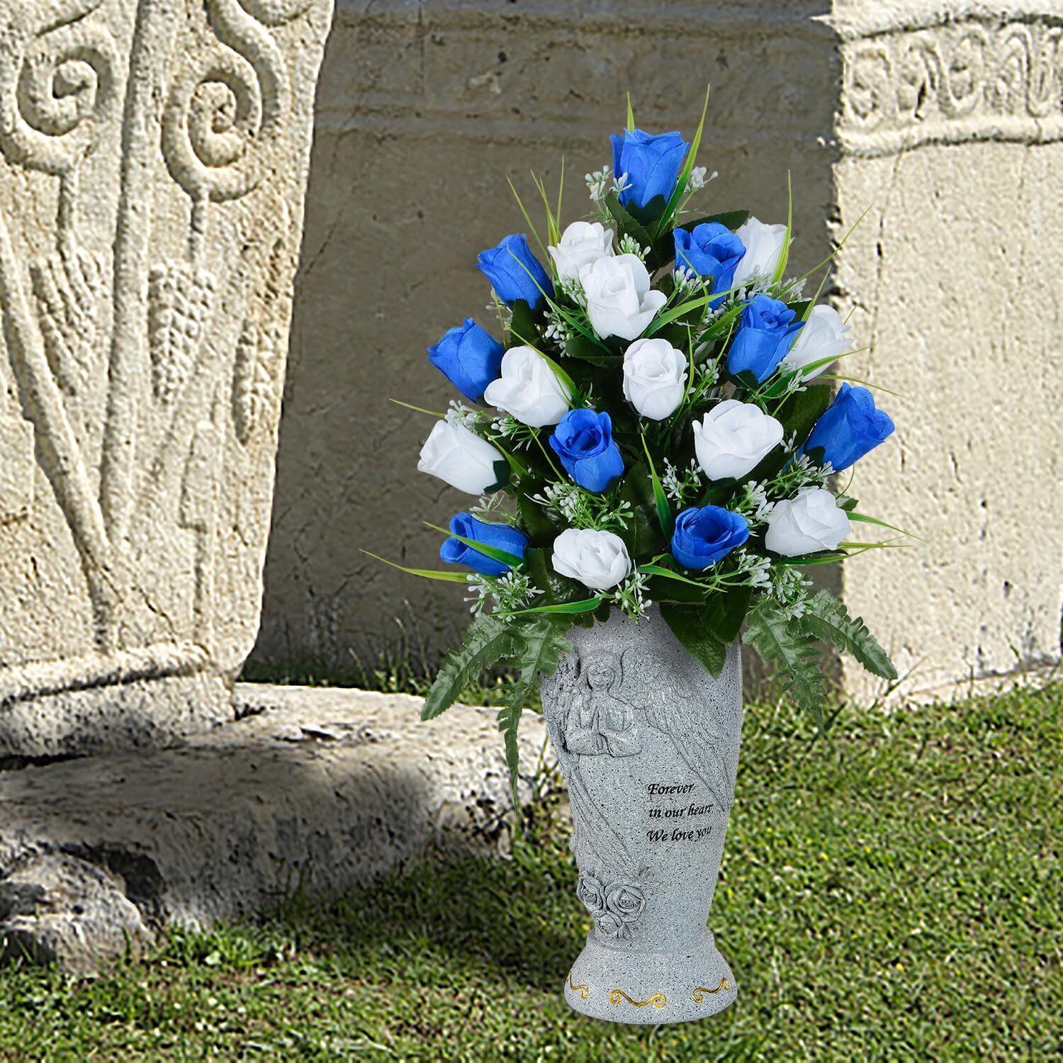 Cemetery Vase Memorial Grave Vase with Ground Spikes Angel Vases for Fresh/