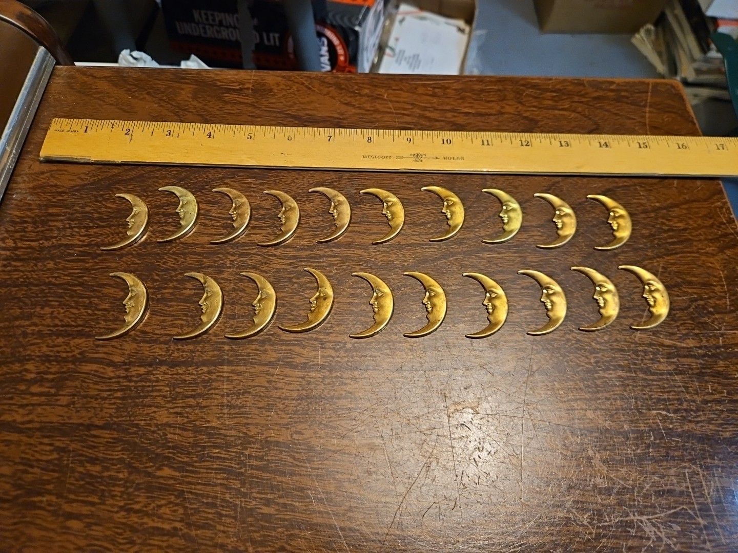 Lot Of 20 Half Moons France Vintage 60s Brass Stampings Findings Jewelry