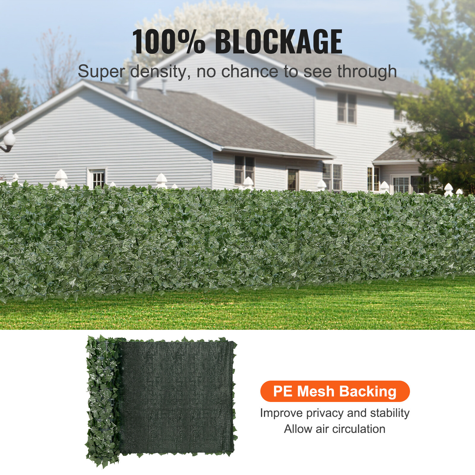VEVOR 39x98" Artificial Faux Ivy Leaf Privacy Fence Screen w/Mesh Cloth Backing
