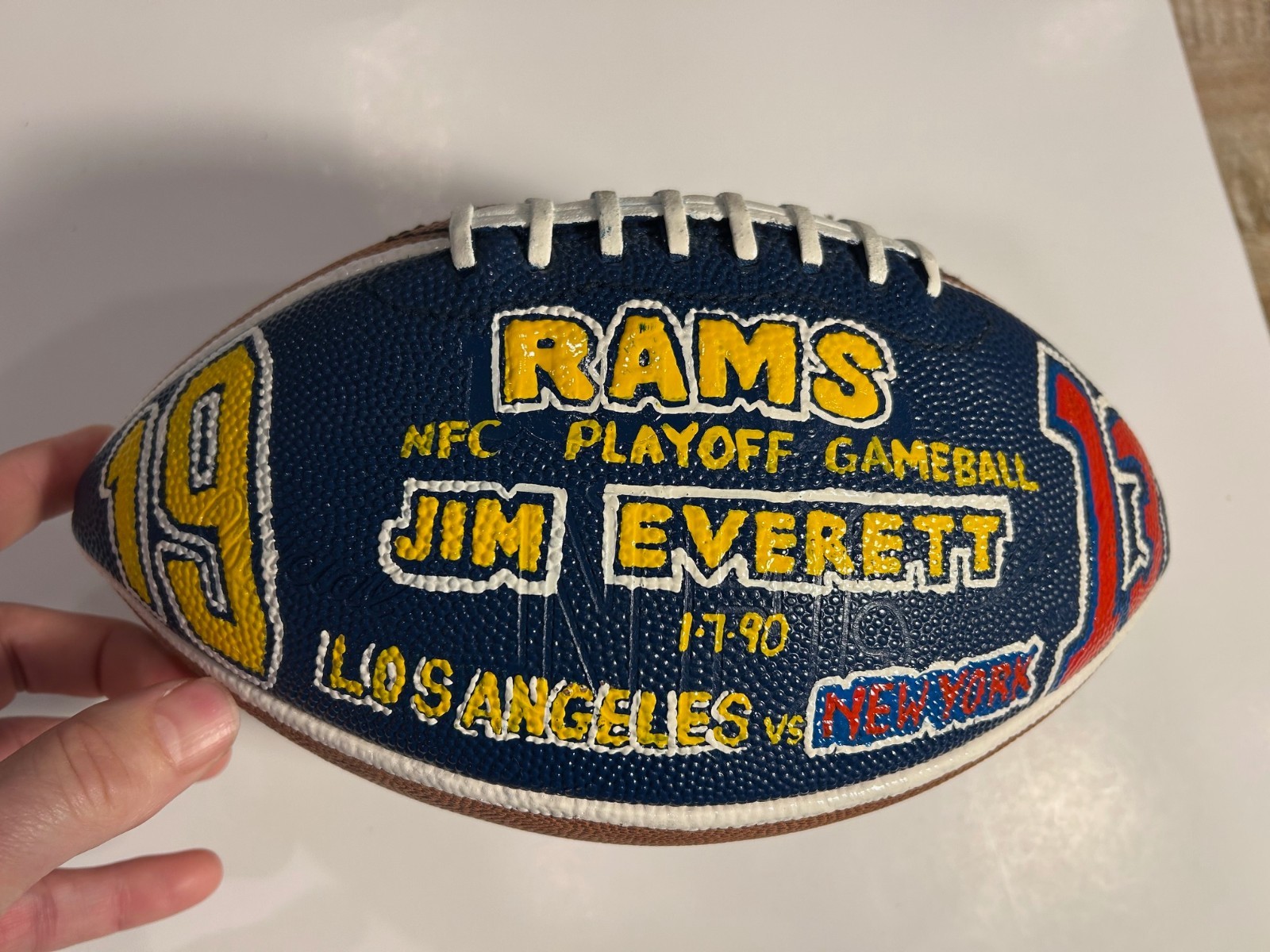 Jim Everett NFL Game Presentation Ball AUTOGRAPHED, Rams - 1989 NFC PLAYOFFS!