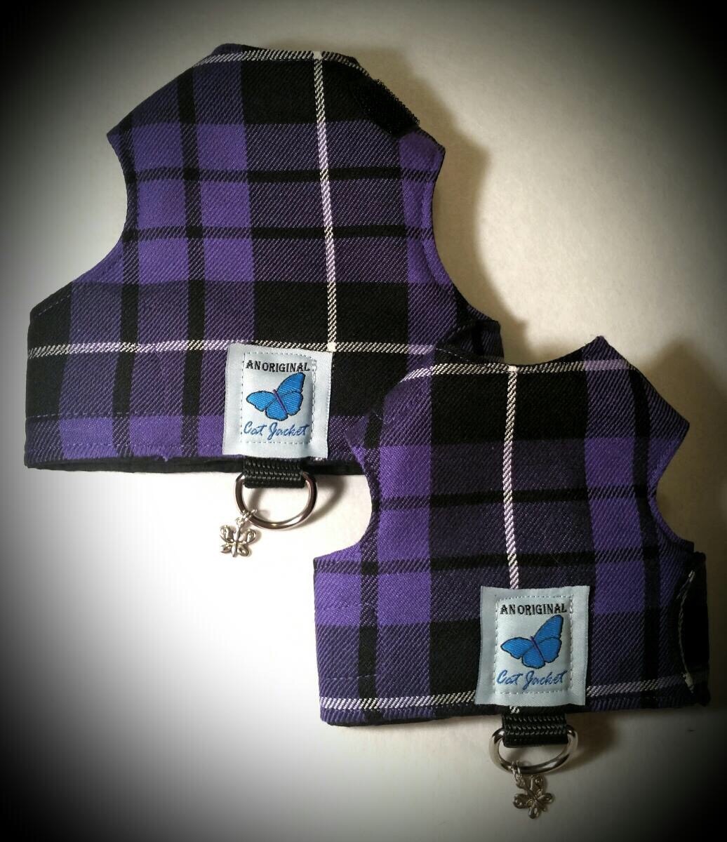 Butterfly Cat Jackets - Cat Walking Harness Jacket Tartan Plaid Fabric designs