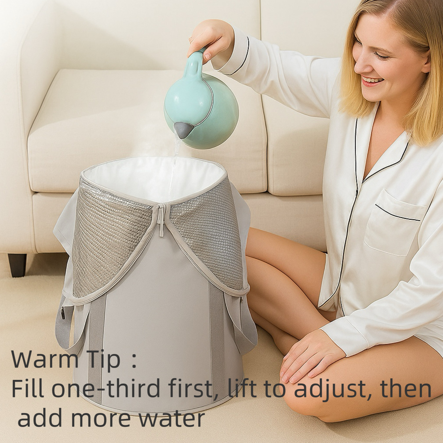 Collapsible Foot Soak Bucket w/ Pouch, Insulated Liner, Fits US 12 & Under, Gray