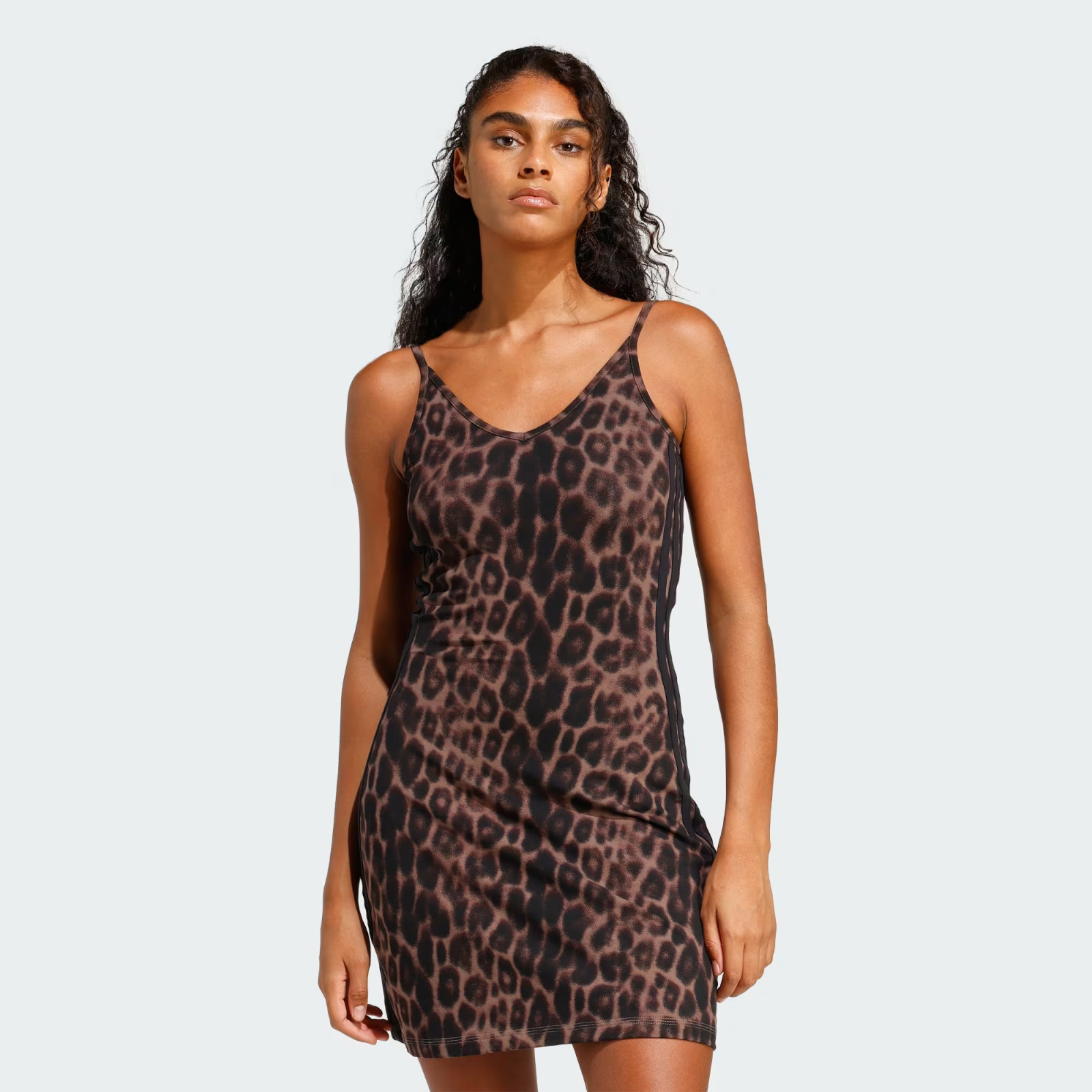 Adidas Women Seasonal Essentials Leopard Print Mini-Dress with 3-Stripes JZ0204