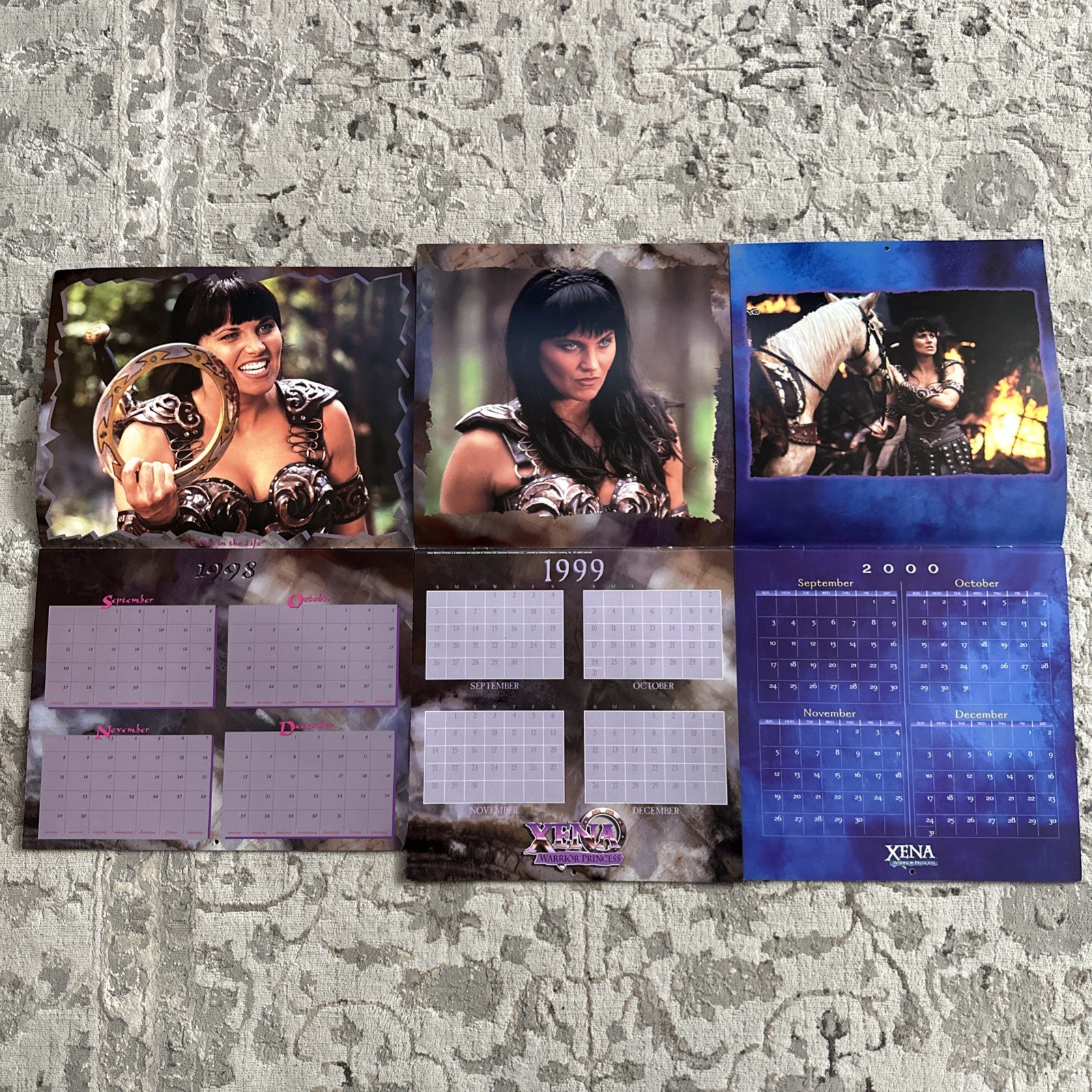 LOT X 3 - Xena Warrior Princess - Calendars 1999, 2000 and 2001 - Never used!