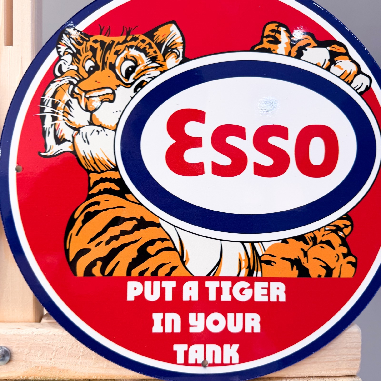 Esso Vintage Metal Sign Set of 2 Tiger & Man Happy Motoring – 30 cm / 11.8”