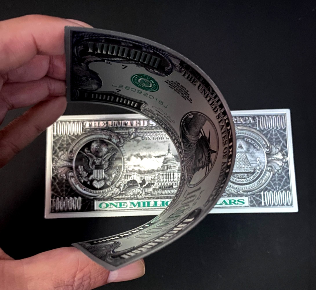 Lot of 100 - Silver Foil Million Dollar Bill with Green Seal TWO SIDED Printed