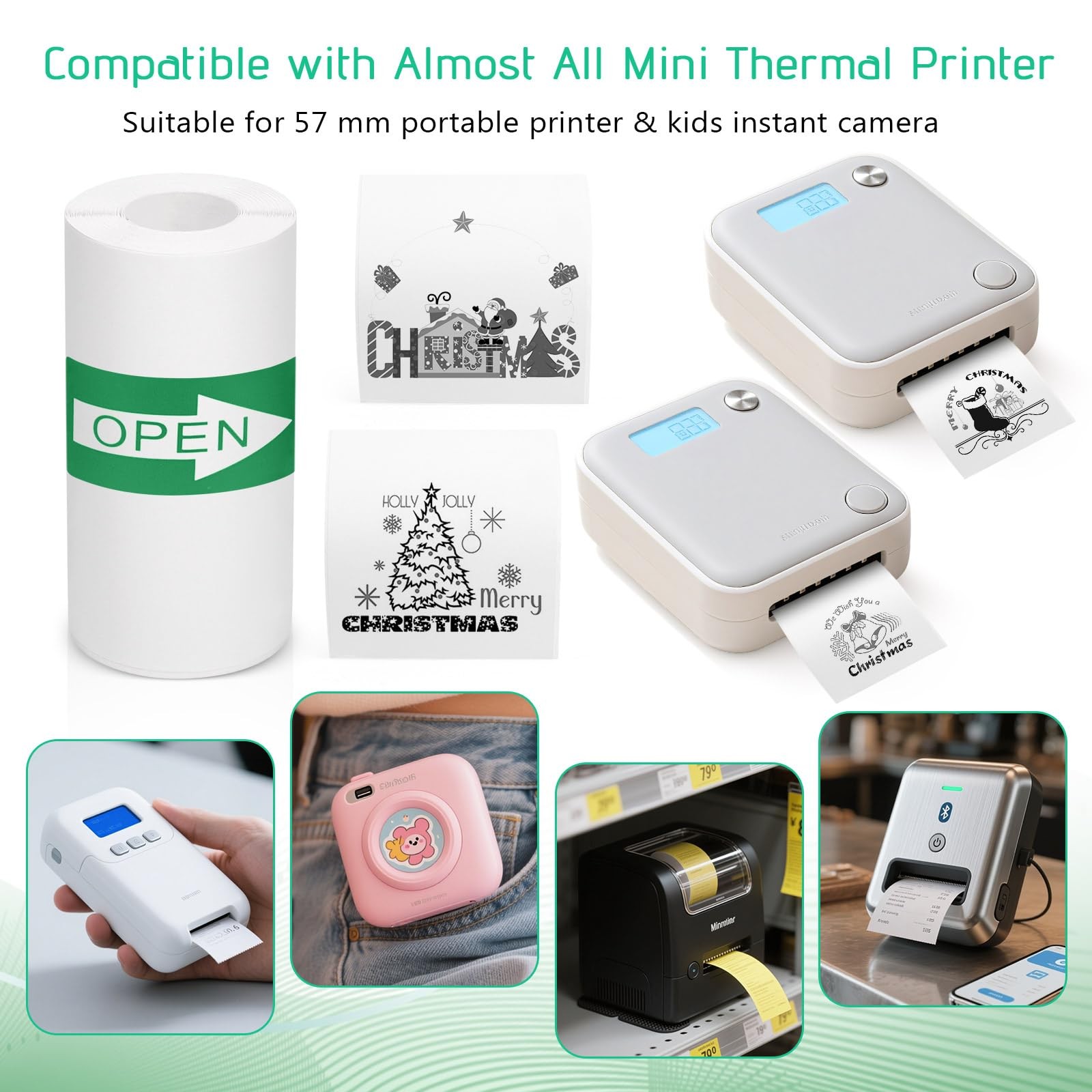 10 Rolls Mini Thermal Printer Sticker Paper, 57 X 25mm Self-Adhesive Thermal ...