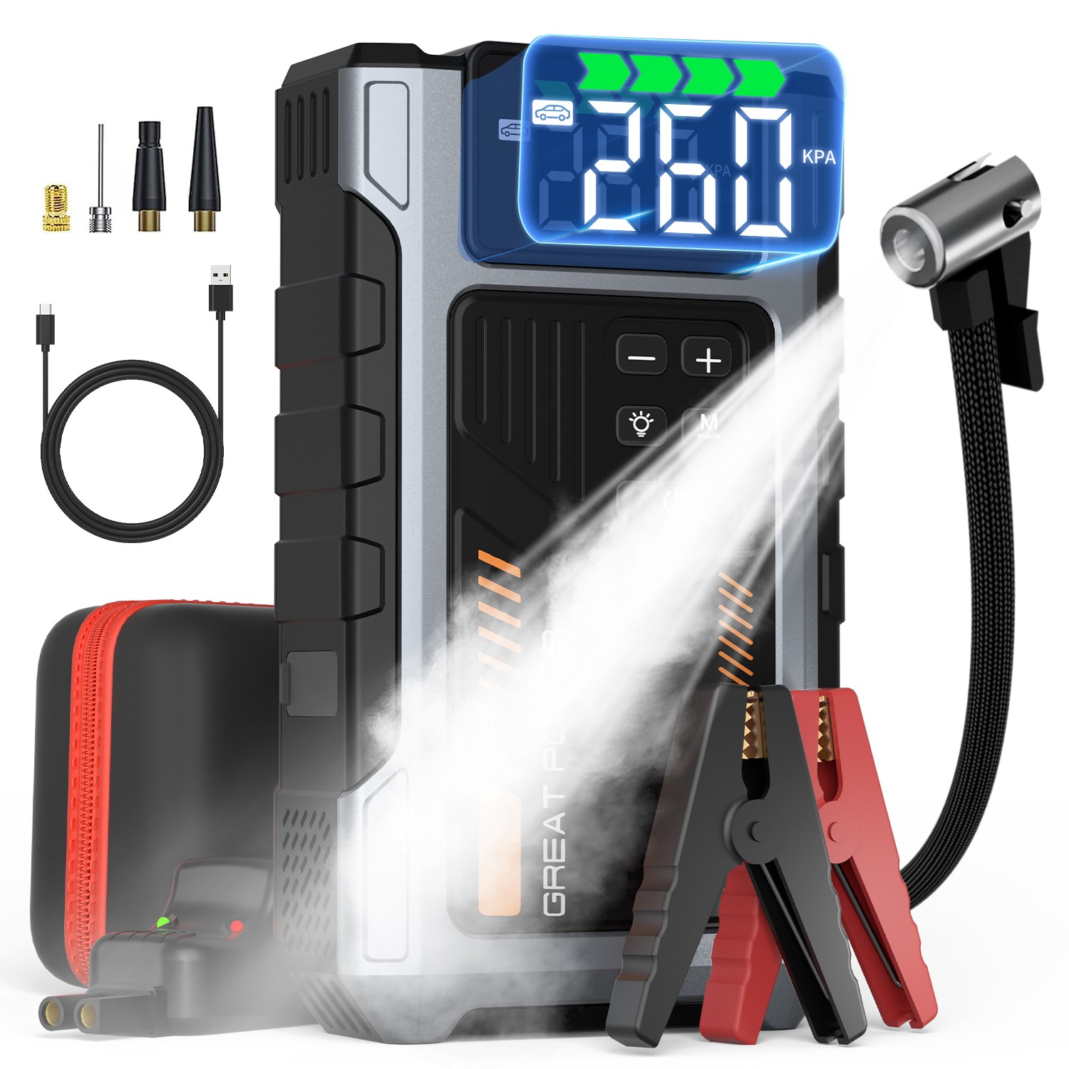 Geeneu Car Jump Starter with Air compressor 6000A ortable 12V Car BatteryBooster
