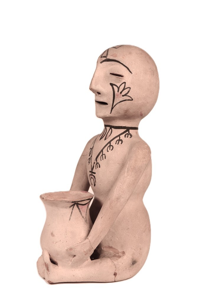 Larger Tesuque Pottery Ruin God Effigy ca. 1920 9.75" H x 5.5" L x 4.5" W