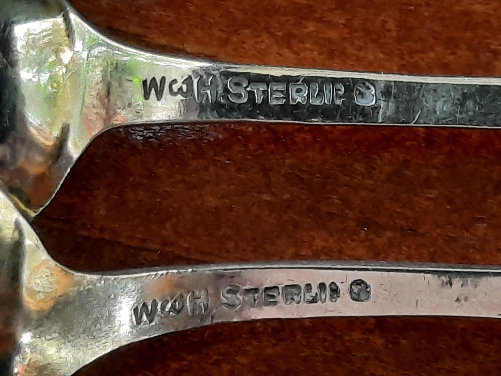 Pair Sterling Wood & Hughes Unknown Chrysanthemum Pattern Demitasse, No Mono