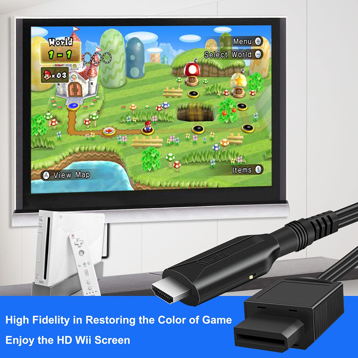 Wii to HDMI Adapter Converter Cable Full HD 1080P Plug &Play for Television PC