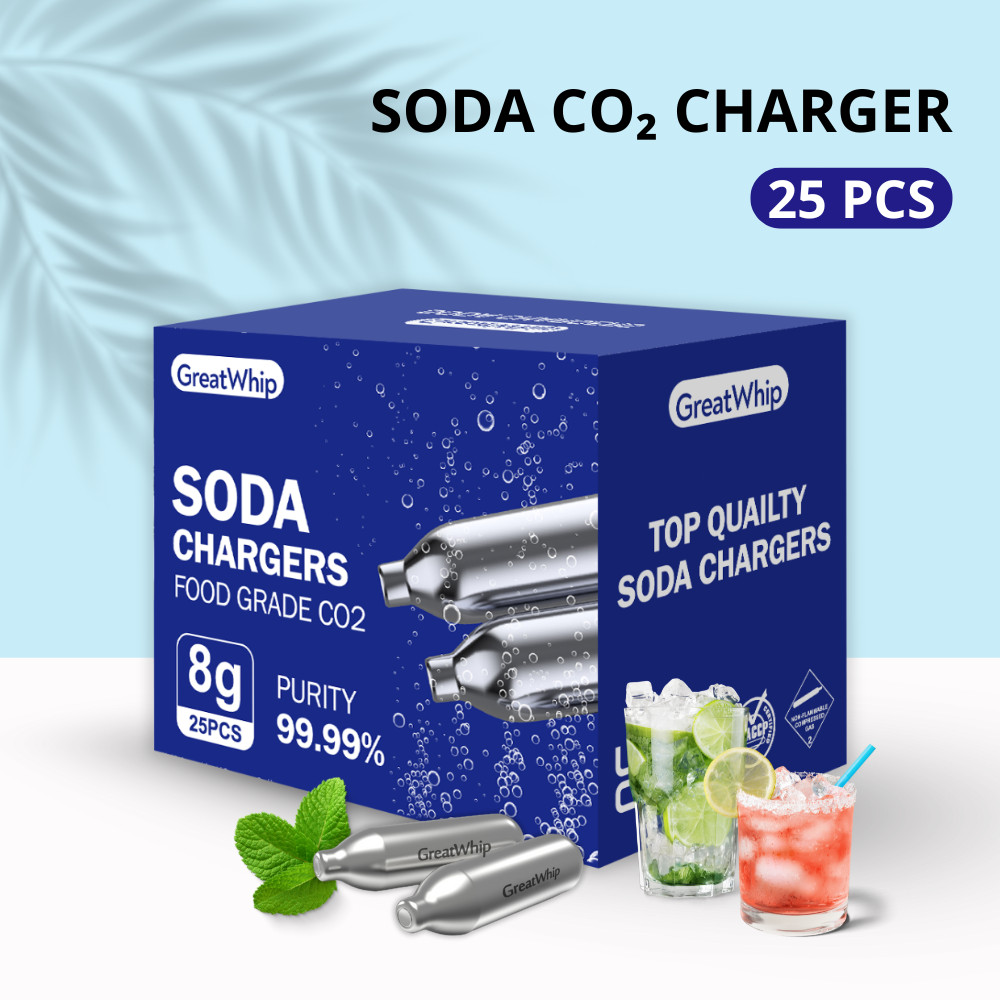 GreatWhip Soda Chargers Seltzer Chargers 8g CO2 Cartridge 25 / Pack Fizzy Water