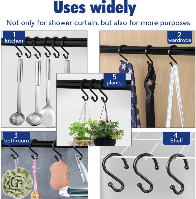 12 Ganchos S Metal Negro Antióxido para Cortina y Cocina, Nuevo
