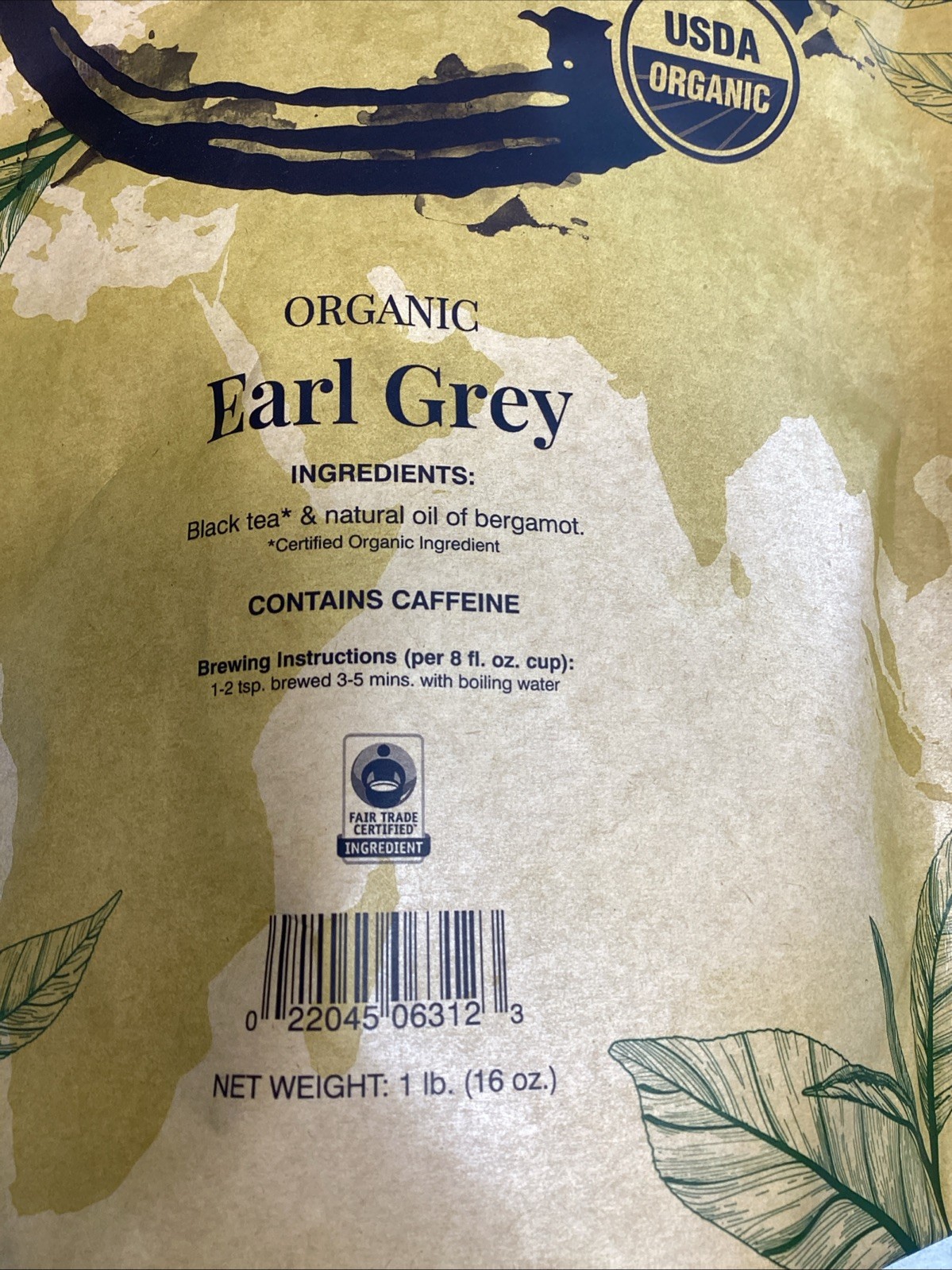 Lot of 2 Davidson's Organic Loose Leaf Tea 16oz Bag, Earl Gray exp 09/02/2027