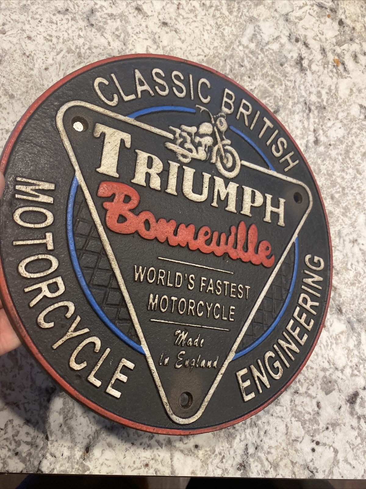 Triumph Bonneville Motorcycle Sign Cast Iron Plaque Fatboy Rider UK Home Decor