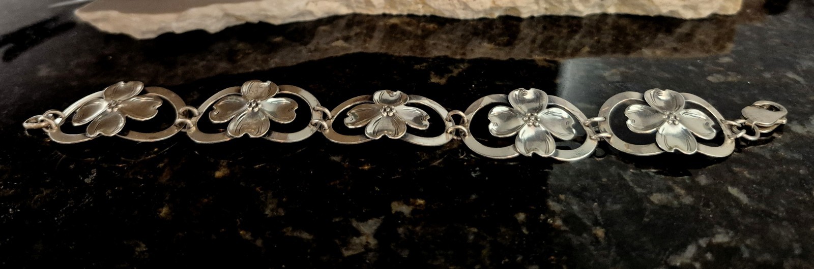 Vintage Estate Sterling Dogwood Panel Bracelet