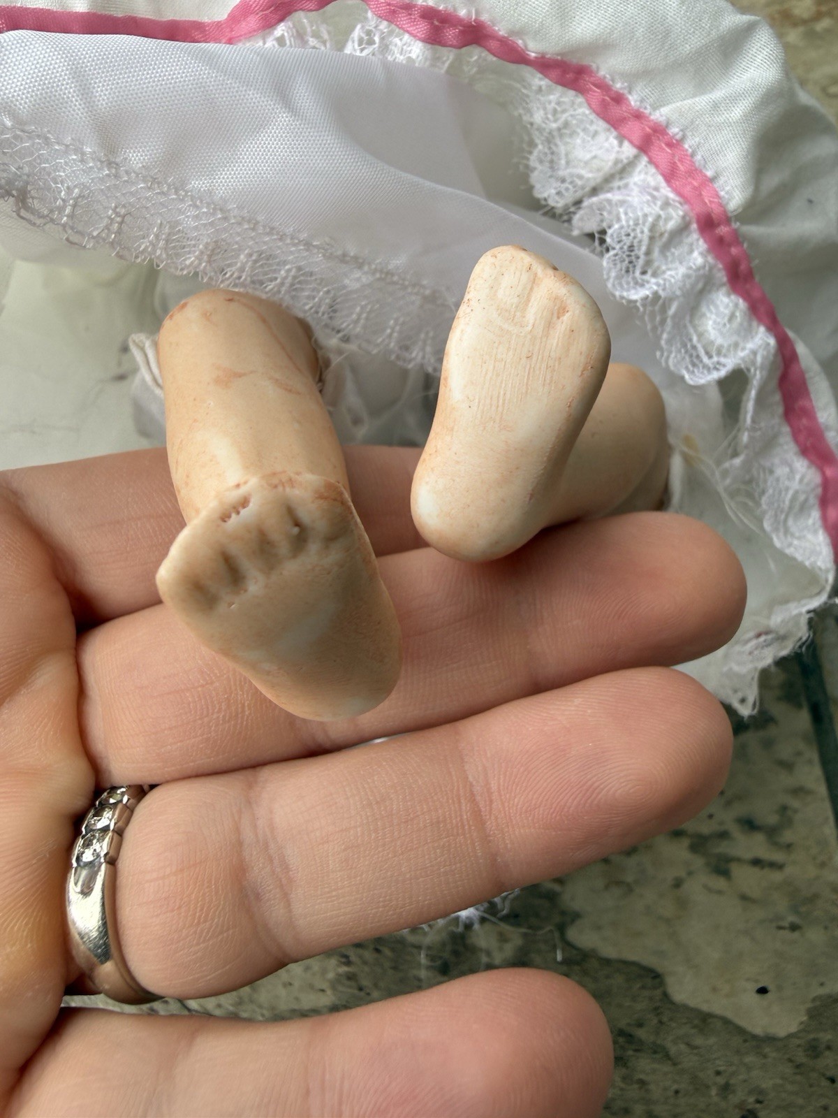 Vintage 13” Three Faced Bisque Porcelain Doll With Bonnet Triple Head Taiwan