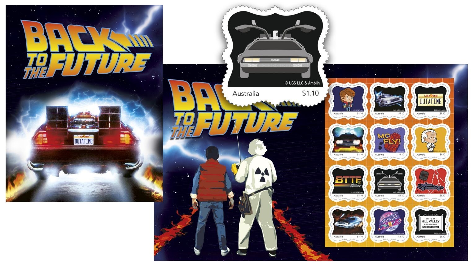 BACK TO THE FUTURE stamp pack Australia Post 2020 Marty McFly Delorean 80s