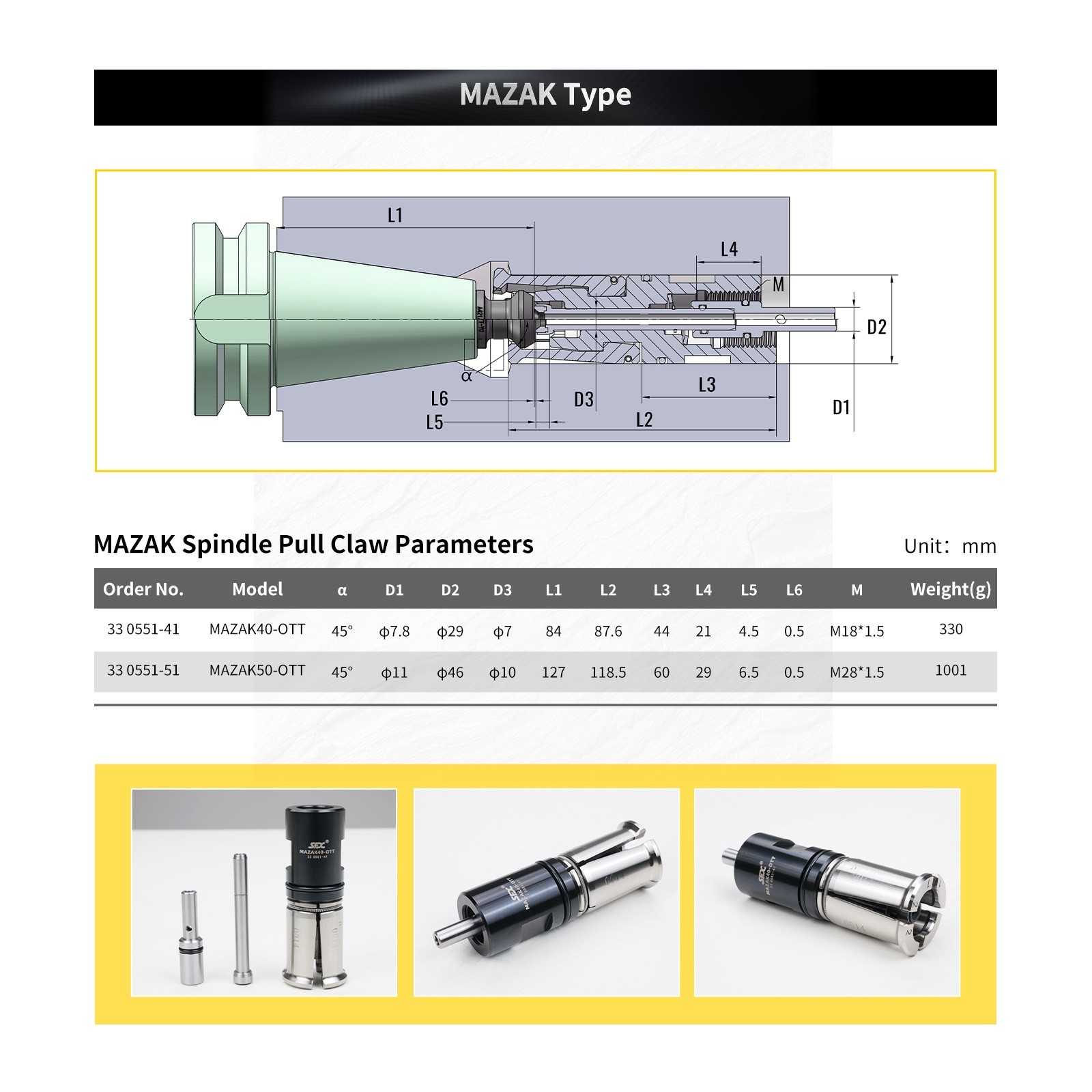 SFX MAZAK40-OTT Spindle Pull Claw Gripper Mass Production Alloy Steel MAZAK