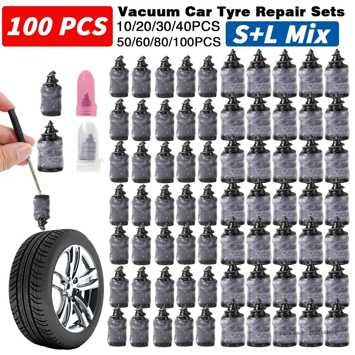 100Pcs Tire Repair Rubber Nails Tyre Puncture Repair Screws Kit with Screwdriver