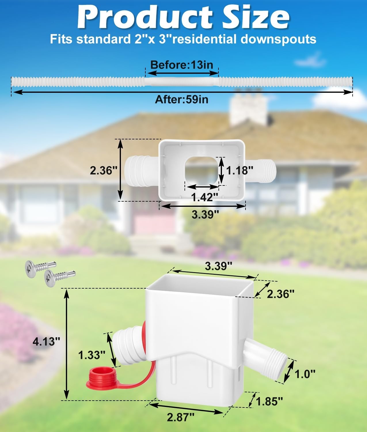 WADEO Rain Barrel Diverter for 2 x 3 Downspout with 5FT Hose
