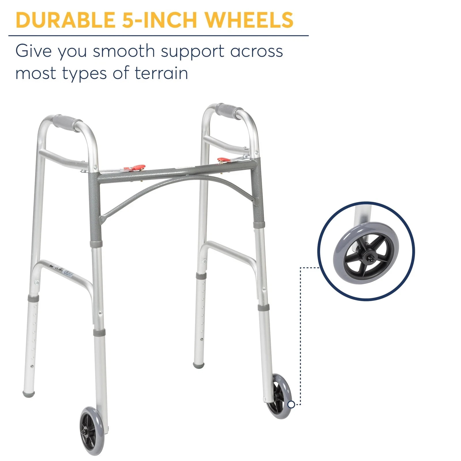 Drive Medical PreserveTech Deluxe Two Button Folding Walker with 5" Wheels