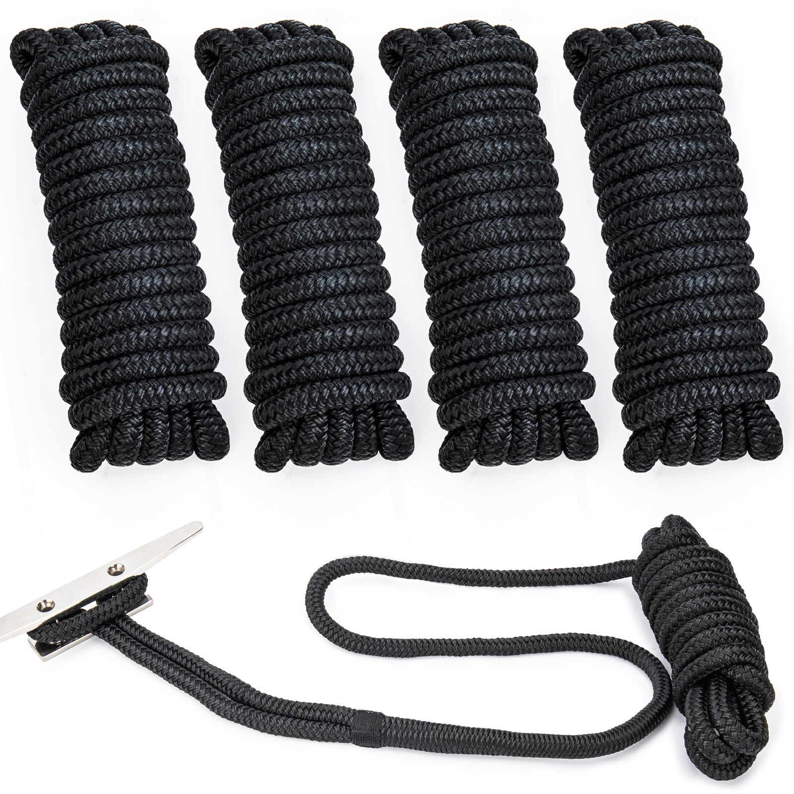 4 Pack 1/2 x 15 Dock Lines Nylon Rope for Boats Double Braided Boat Accessories