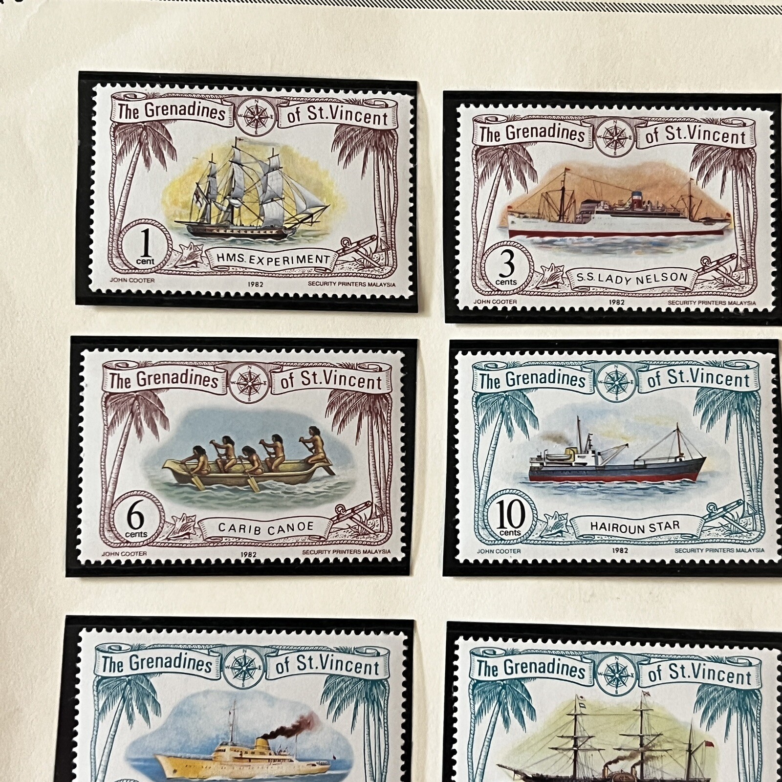 1977 1982 1989 GRENADINES OF ST. VINCENT MINT STAMPS ON ALBUM PAGE, HIGH DENOMS