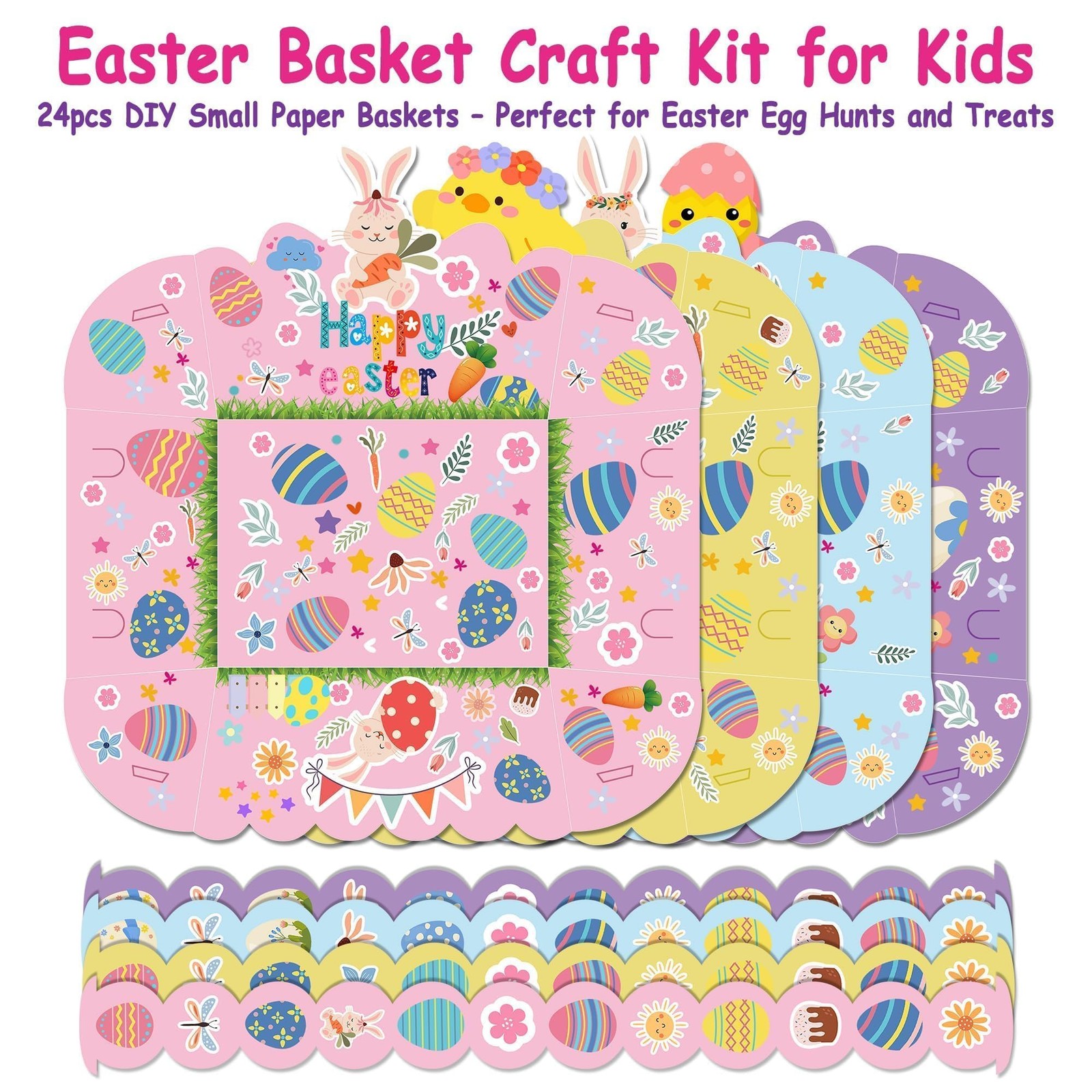 Best 24 Pack Easter Basket for Kids Easter Paper Baskets Bulk, Treat Boxes with